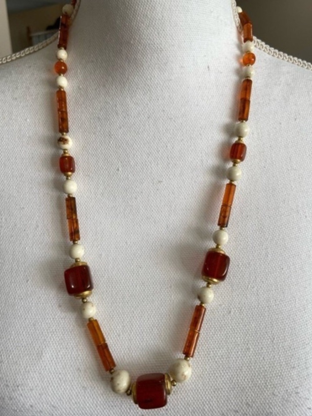 Elegant Amber and Ivory Bead Necklace - Women Jewelry